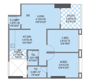 2 BHK 762 Sq. Ft. Apartment in Golden Aura