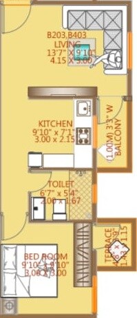 Floor plan of 1 BHK 407 Sq. Ft. Apartment in Golden Copac, Pune