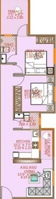 Floor plan of 2 BHK 636 Sq. Ft. Apartment in Golden Copac, Pune