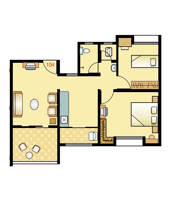Floor plan of 1 BHK 843 Sq. Ft. Apartment in Golden Nest, Pune