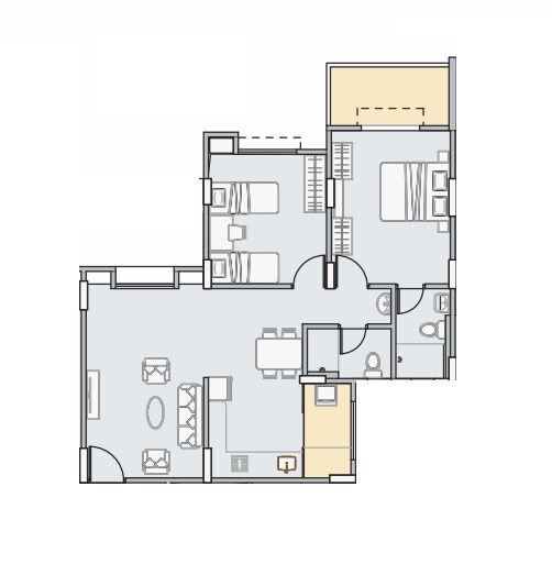 Floor plan of 2 BHK 566 Sq. Ft. Apartment in Golden Winds, Pune
