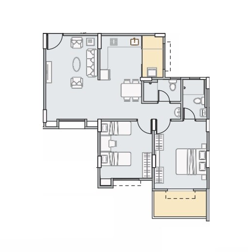 Floor plan of 2 BHK 684 Sq. Ft. Apartment in Golden Winds, Pune