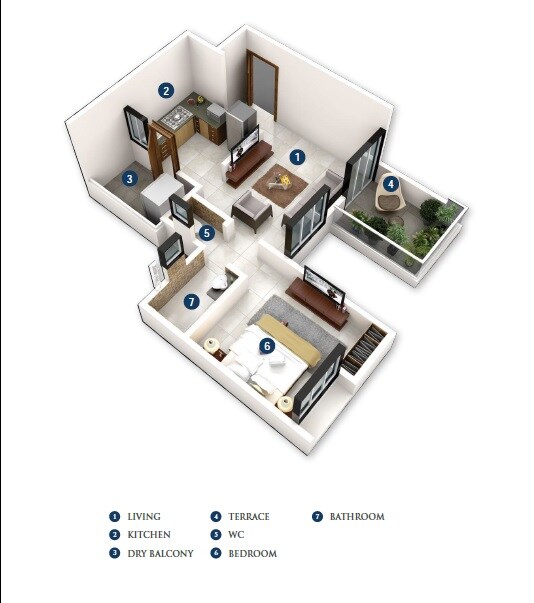 Floor plan of 1 BHK 350 Sq. Ft. Apartment in Goodwill Nirmiti, Pune