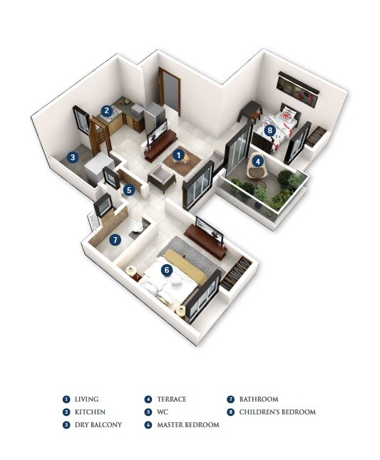Floor plan of 2 BHK 514 Sq. Ft. Apartment in Goodwill Nirmiti, Pune