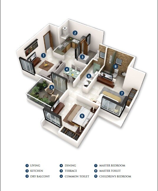 Floor plan of 2 BHK 545 Sq. Ft. Apartment in Goodwill Nirmiti, Pune
