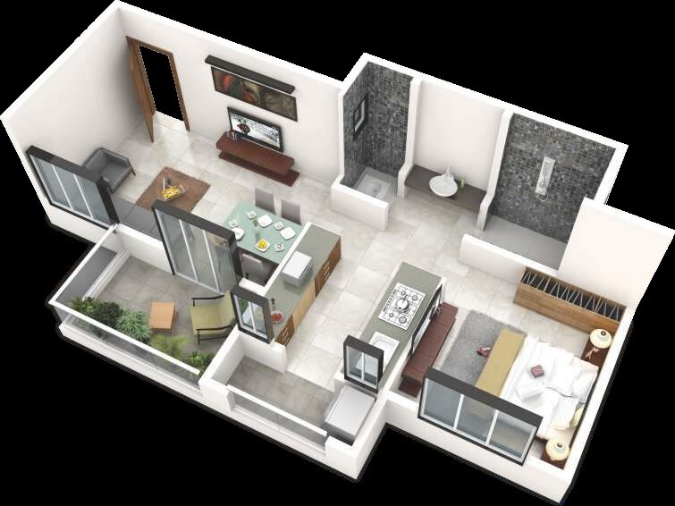 Floor plan of 1 BHK 552 Sq. Ft. Apartment in Goodwill Pallette, Pune