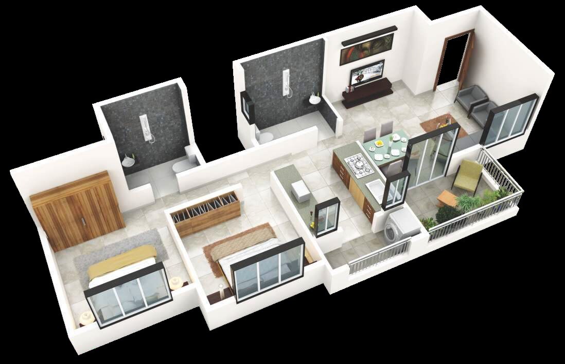 Floor plan of 2 BHK 757 Sq. Ft. Apartment in Goodwill Pallette, Pune