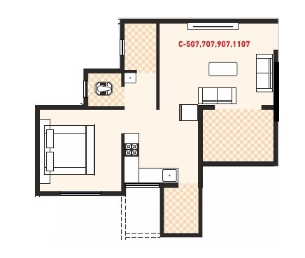 Floor plan of 1 BHK 498 Sq. Ft. Apartment in Goodwill Wonder Nest, Pune