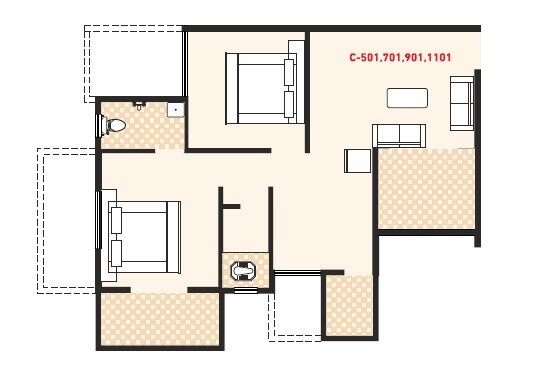 Floor plan of 2 BHK 701 Sq. Ft. Apartment in Goodwill Wonder Nest, Pune