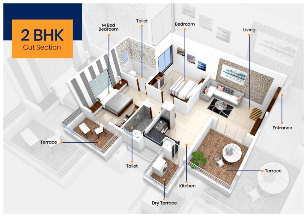 Floor plan of 2 BHK 816 Sq. Ft. Apartment in Goodwill Wonder Nest, Pune