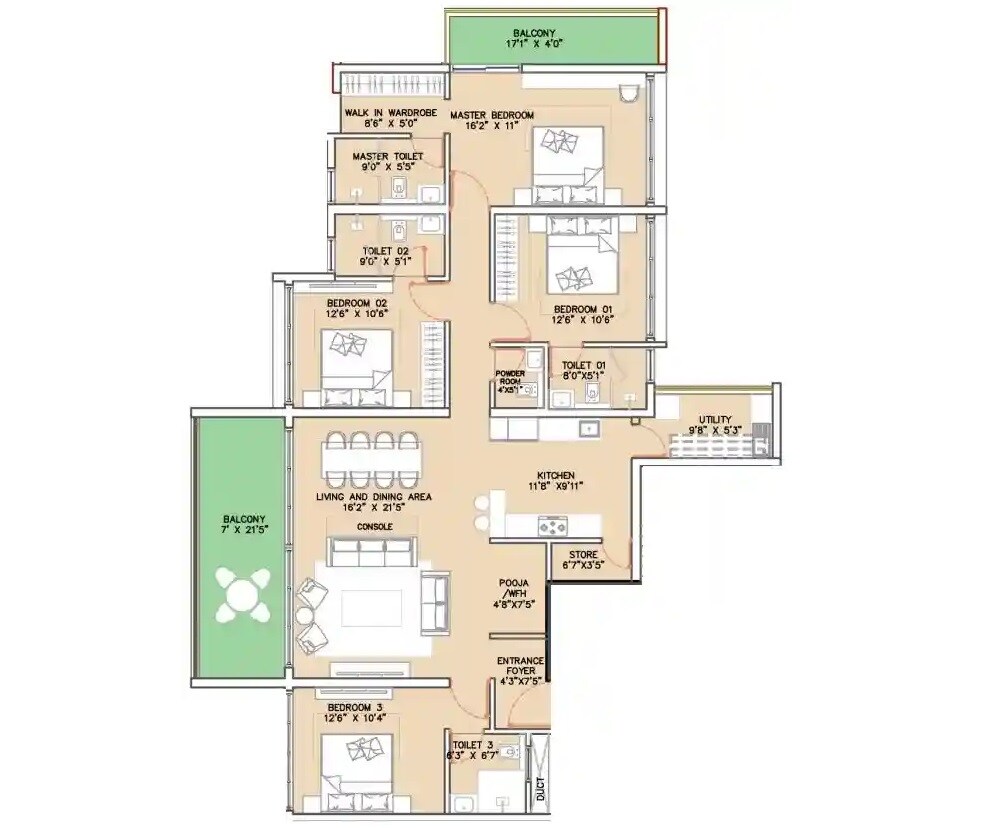 4 BHK 1908 Sq. Ft. Apartment