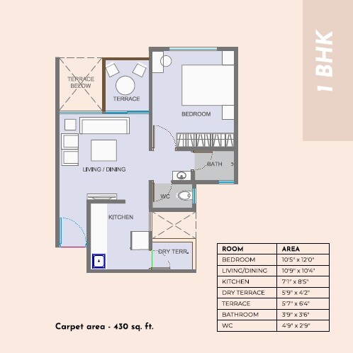 1 BHK 430 Sq. Ft. Apartment