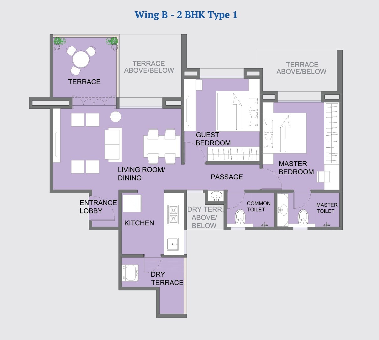 Floor plan of 2 BHK 555 Sq. Ft. Apartment in Goyal My Home MH 14, Pune