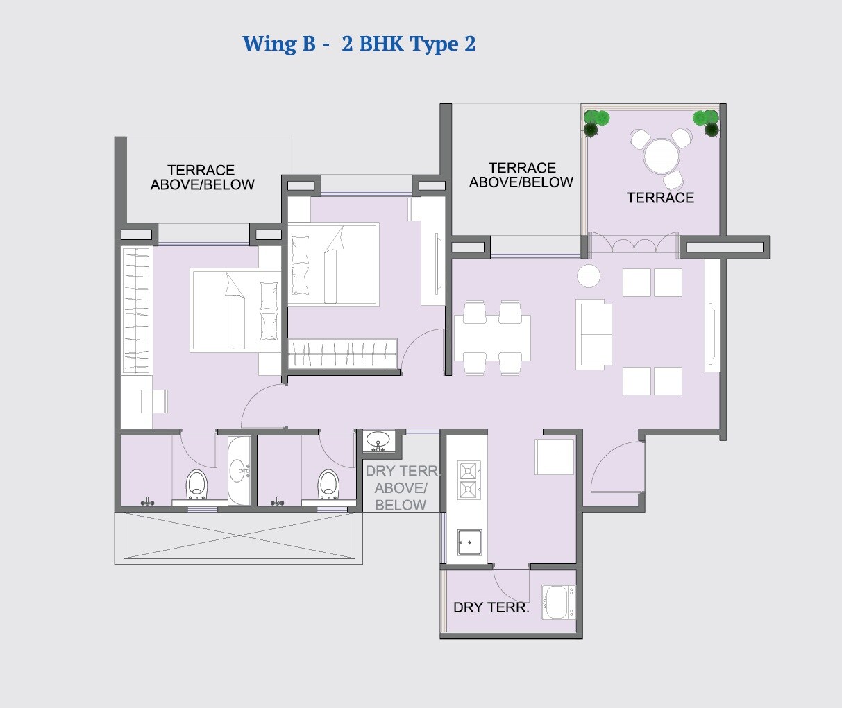 Floor plan of 2 BHK 568 Sq. Ft. Apartment in Goyal My Home MH 14, Pune