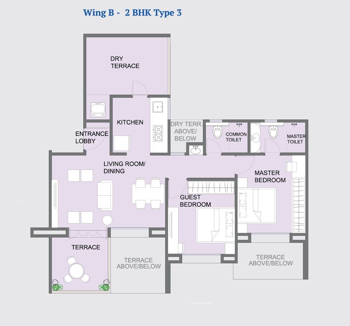 Floor plan of 2 BHK 615 Sq. Ft. Apartment in Goyal My Home MH 14, Pune