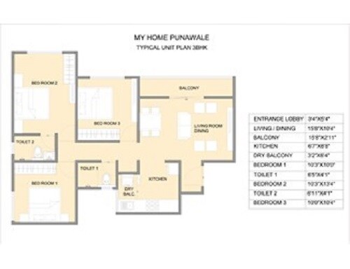 Floor plan of 3 BHK 787 Sq. Ft. Apartment in Goyal My Home MH 14, Pune