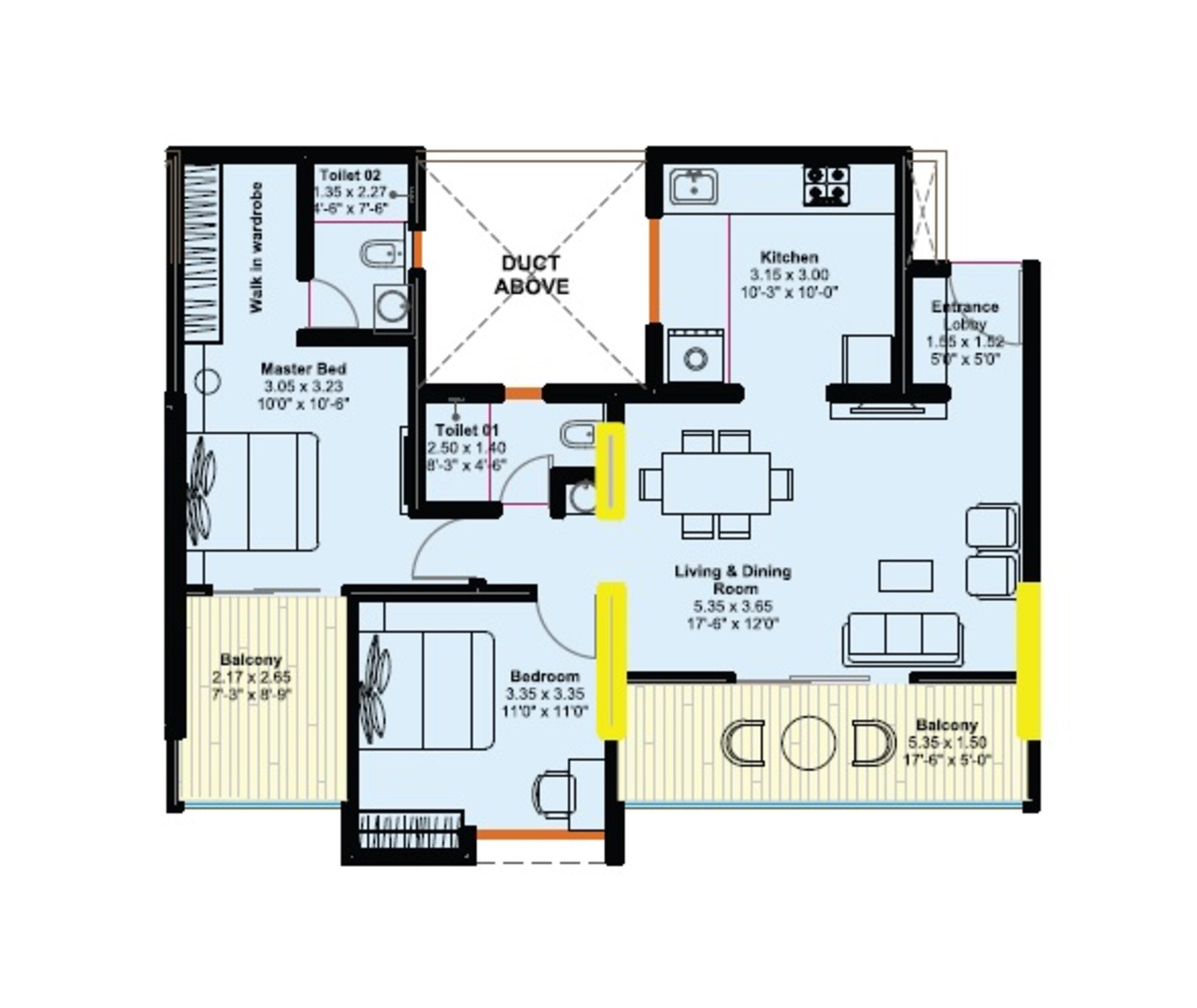 Floor plan of 2 BHK 949 Sq. Ft. Apartment in Goyal My Home Upper Kharadi, Pune