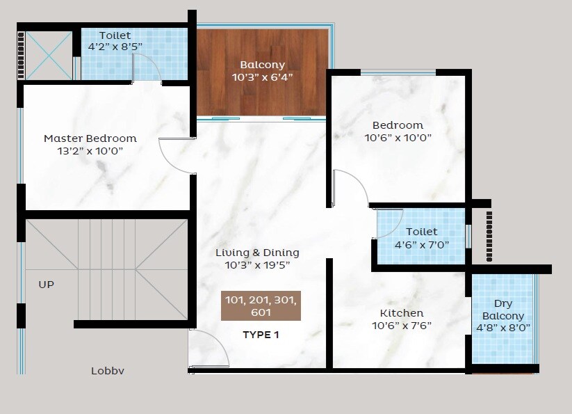 Floor plan of 2 BHK 723 Sq. Ft. Apartment in GPL Kishor Kunj, Pune