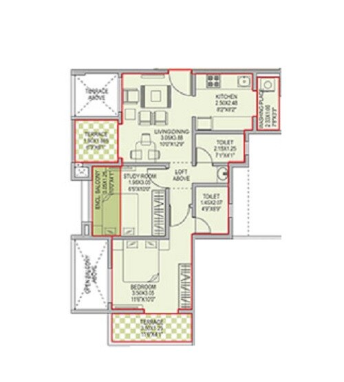 Floor plan of 2 BHK 465 Sq. Ft. Apartment in Grande View 7 Phase 1, Pune