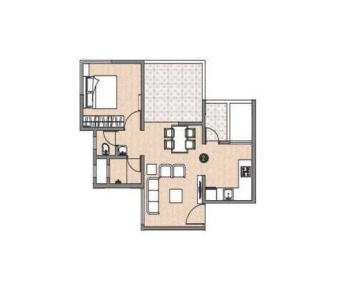 Floor plan of 1 BHK 660 Sq. Ft. Apartment in Green Aura CHS, Pune