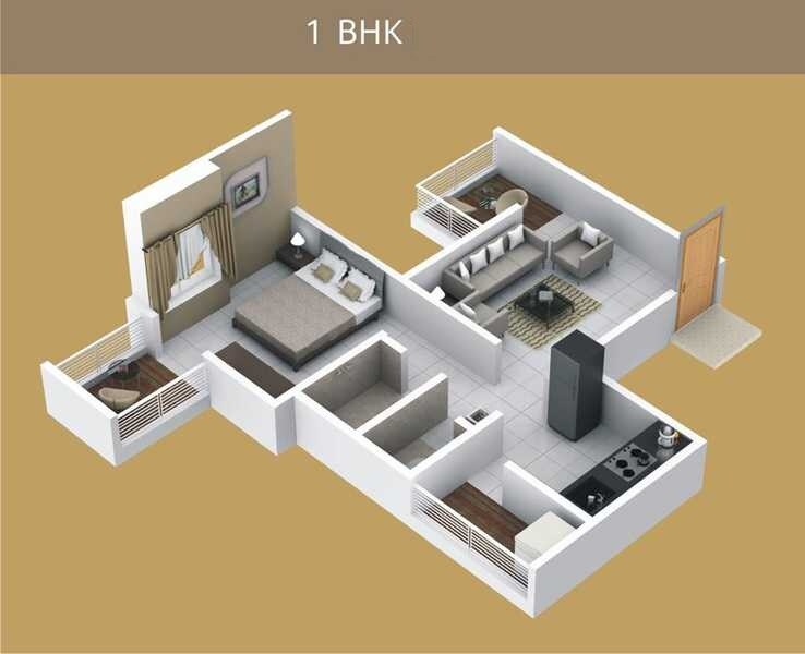 Floor plan of 1 BHK 402 Sq. Ft. Apartment in Greenovation Bhagyatara, Pune