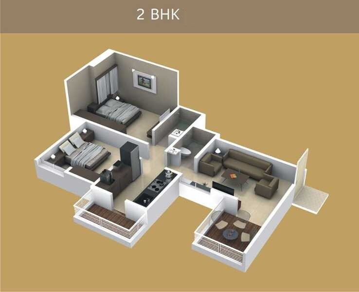 Floor plan of 2 BHK 578 Sq. Ft. Apartment in Greenovation Bhagyatara, Pune