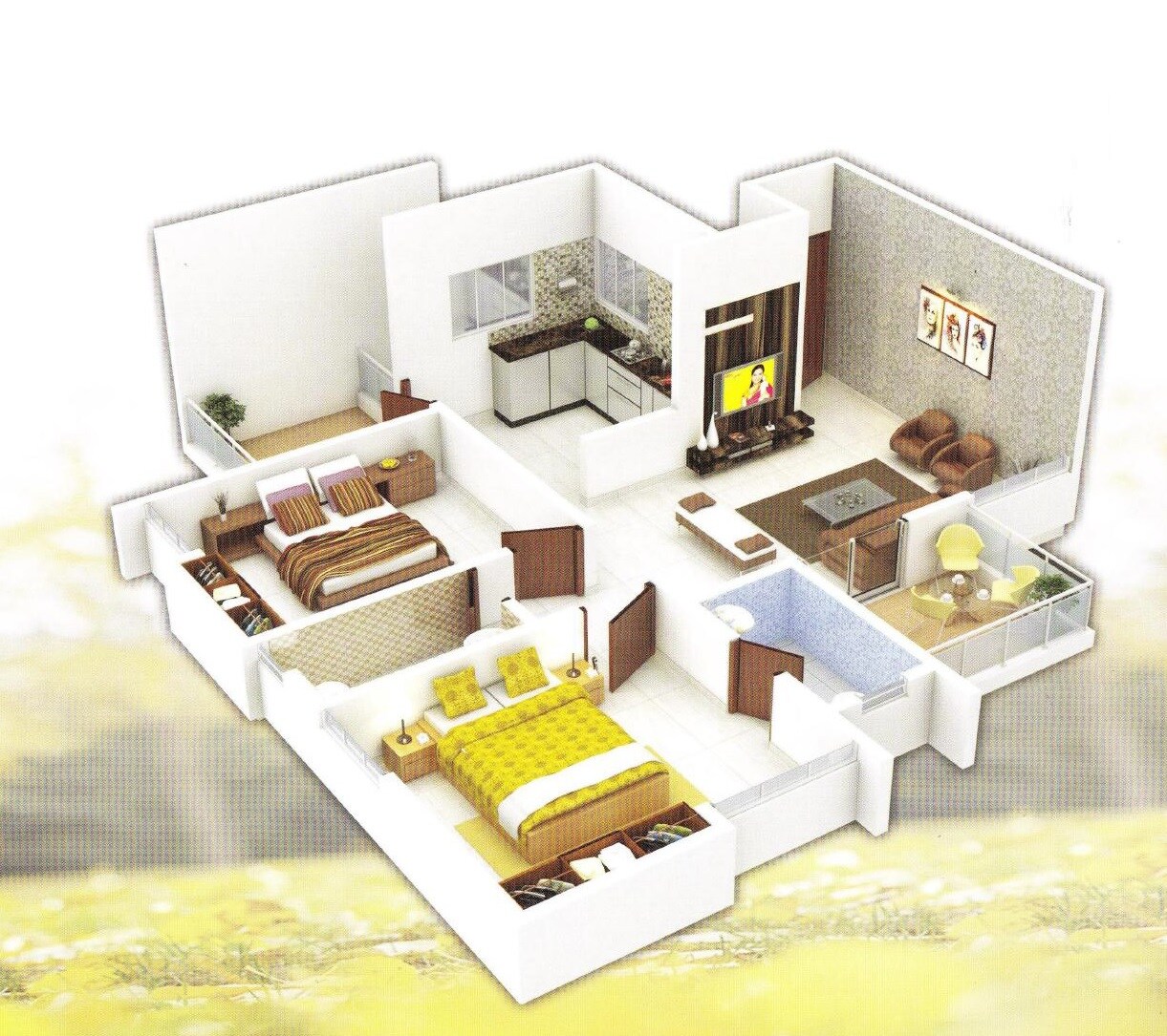 Floor plan of 2 BHK 649 Sq. Ft. Apartment in Greenovation Manas Green, Pune