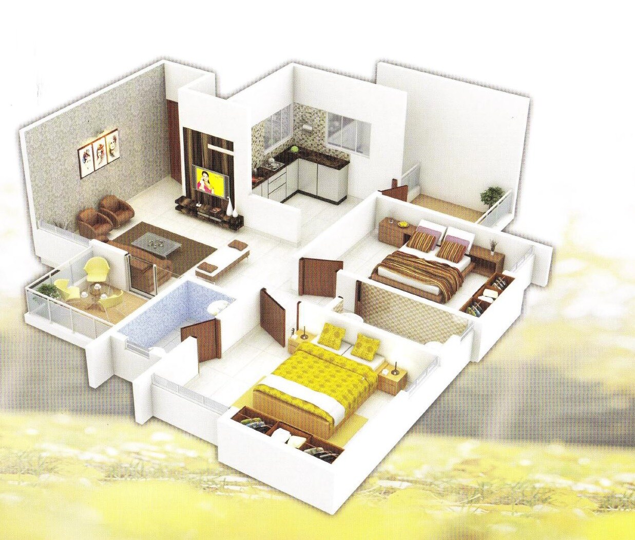 Floor plan of 2 BHK 677 Sq. Ft. Apartment in Greenovation Manas Green, Pune