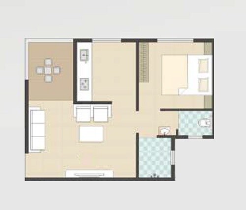 Floor plan of 1 BHK 322 Sq. Ft. Apartment in Growmore Glory, Pune