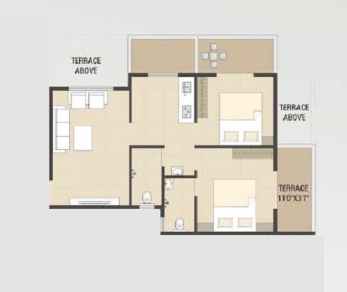Floor plan of 2 BHK 484 Sq. Ft. Apartment in Growmore Glory, Pune