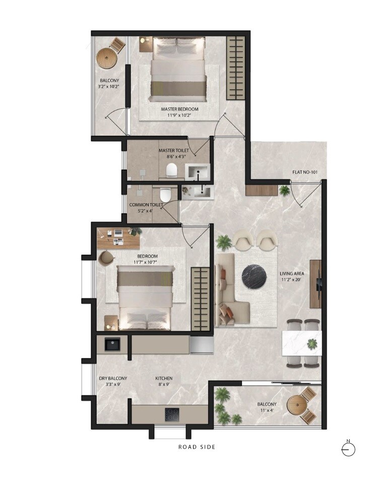 Floor plan of 2 BHK 756 Sq. Ft. Apartment in Gruham Urban Edge, Pune