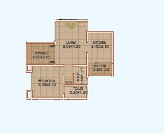 Floor plan of 1 BHK 362 Sq. Ft. Apartment in GS Sai Sneh, Pune
