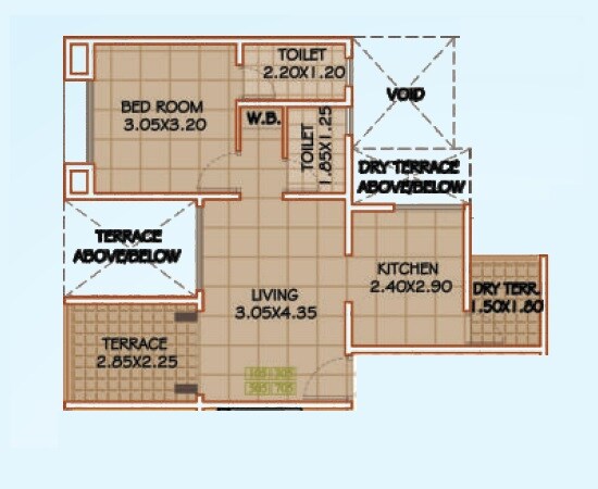 Floor plan of 1 BHK 446 Sq. Ft. Apartment in GS Sai Sneh, Pune