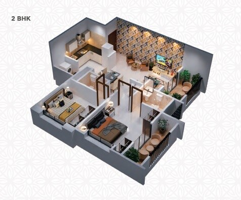 Floor plan of 2 BHK 621 Sq. Ft. Apartment in GS Silver Square, Pune