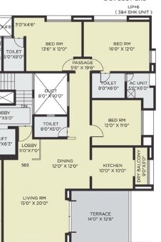 Floor plan of 3 BHK 2151 Sq. Ft. Apartment in Guardian Celine, Pune