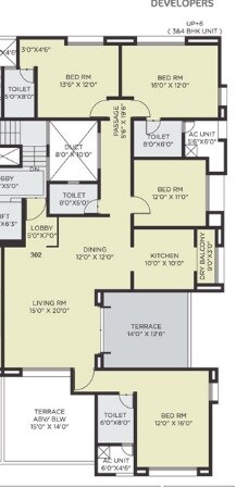 Floor plan of 4 BHK 2285 Sq. Ft. Apartment in Guardian Celine, Pune
