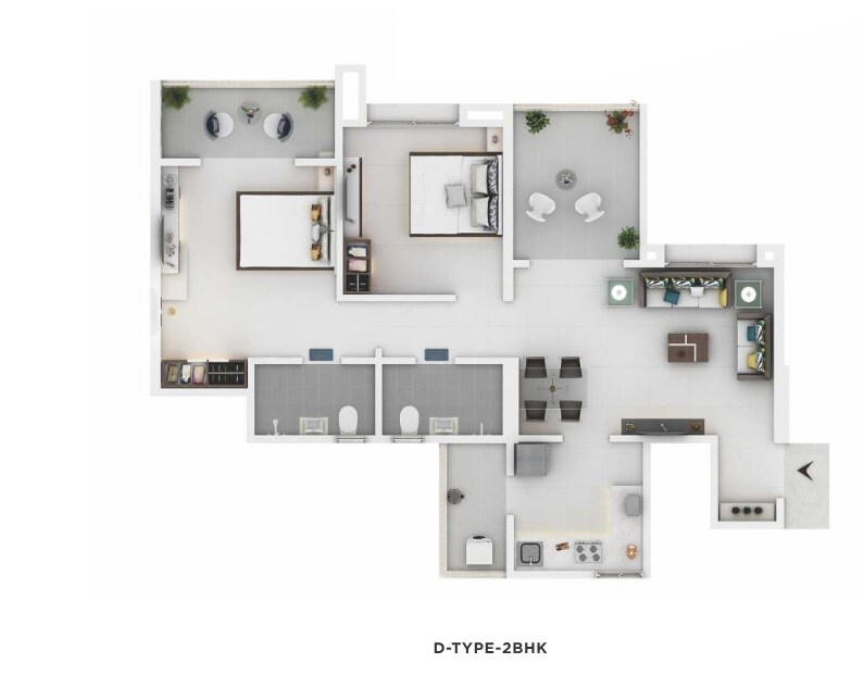 Floor plan of 2 BHK 627 Sq. Ft. Apartment in Guardian Cityscapes, Pune