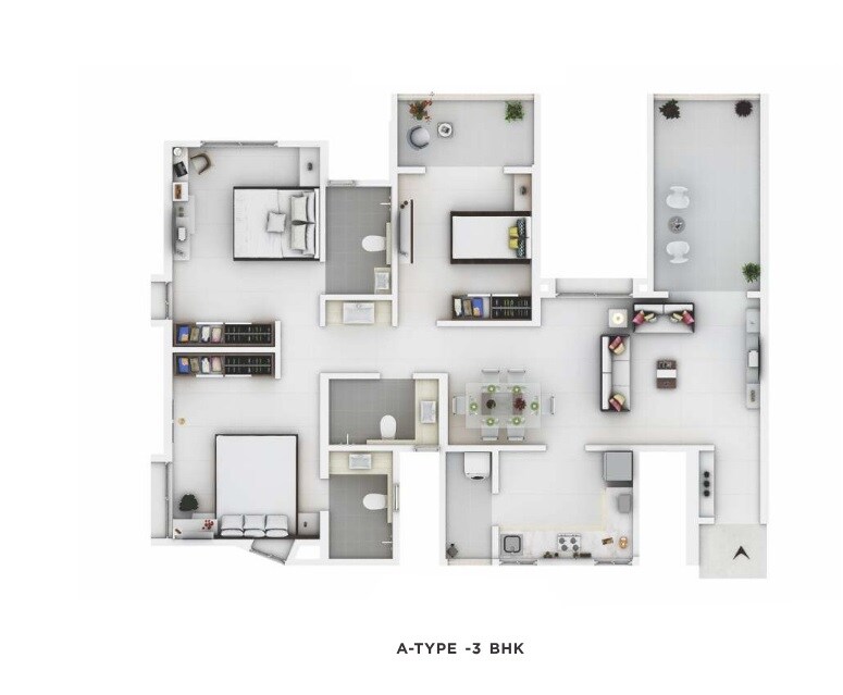 Floor plan of 3 BHK 790 Sq. Ft. Apartment in Guardian Cityscapes, Pune