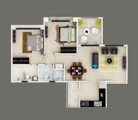 Floor plan of 2 BHK 533 Sq. Ft. Apartment in Guardian Eastern Meadows, Pune