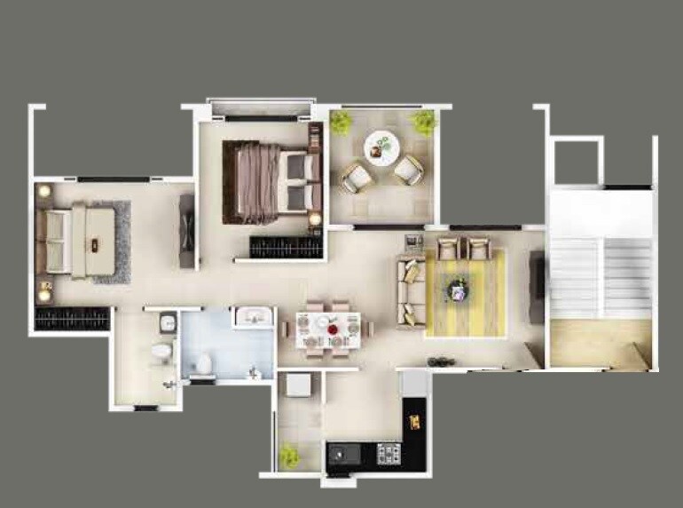 Floor plan of 2 BHK 536 Sq. Ft. Apartment in Guardian Eastern Meadows, Pune