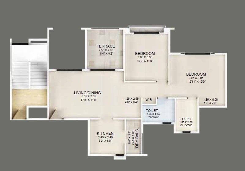 Floor plan of 2 BHK 541 Sq. Ft. Apartment in Guardian Eastern Meadows, Pune