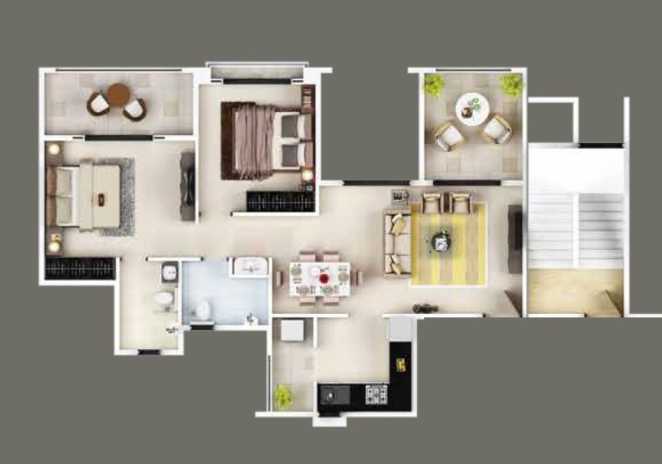 Floor plan of 2 BHK 550 Sq. Ft. Apartment in Guardian Eastern Meadows, Pune