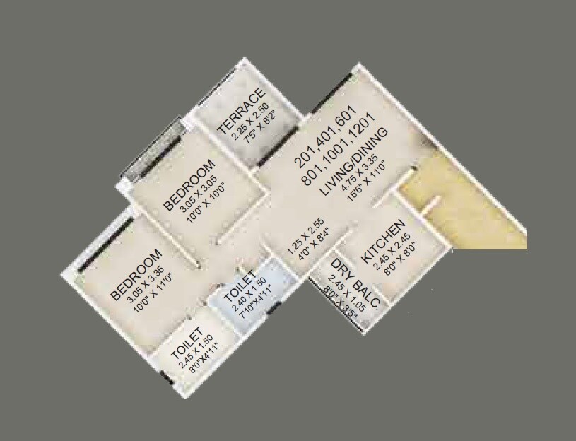 Floor plan of 2 BHK 575 Sq. Ft. Apartment in Guardian Eastern Meadows, Pune