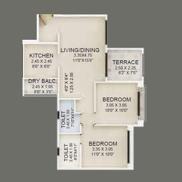 Floor plan of 2 BHK 598 Sq. Ft. Apartment in Guardian Eastern Meadows, Pune