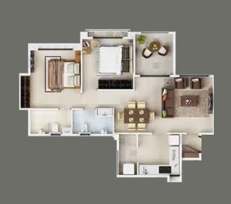 Floor plan of 2 BHK 619 Sq. Ft. Apartment in Guardian Eastern Meadows, Pune