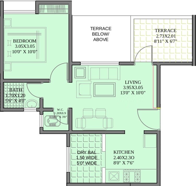 Floor plan of 1 BHK 339 Sq. Ft. Apartment in Guardian Wind Shire, Pune
