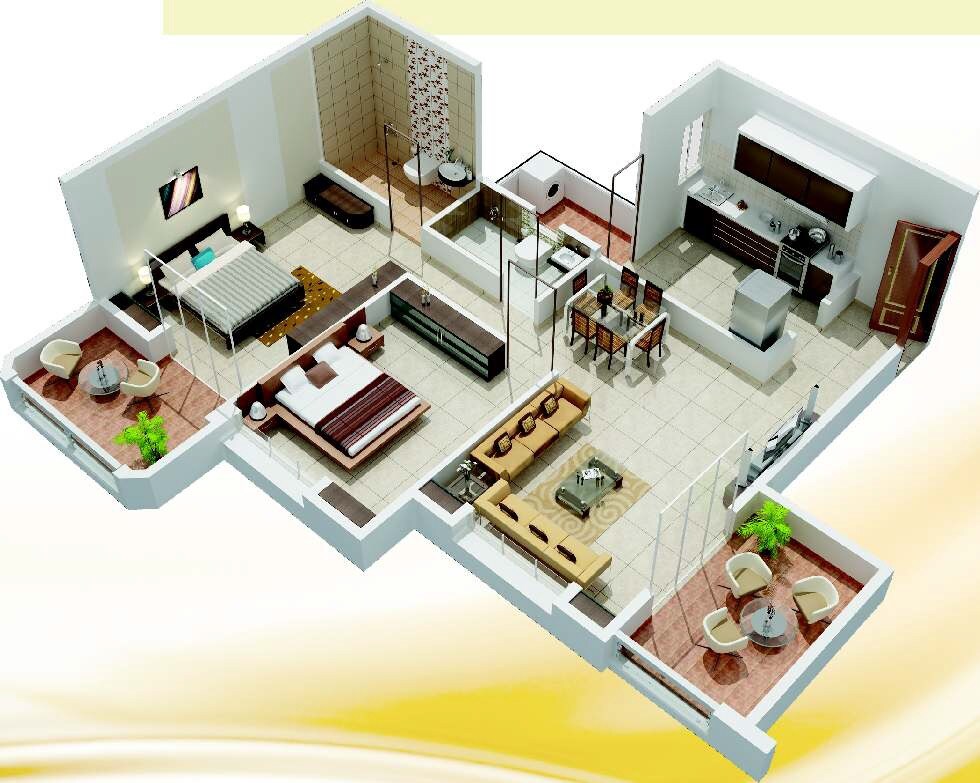 Floor plan of 2 BHK 1170 Sq. Ft. Apartment in Gulmohar Goldcoast, Pune