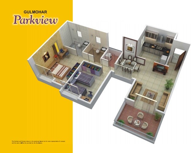 Floor plan of 2 BHK 1153 Sq. Ft. Apartment in Gulmohar Parkview, Pune