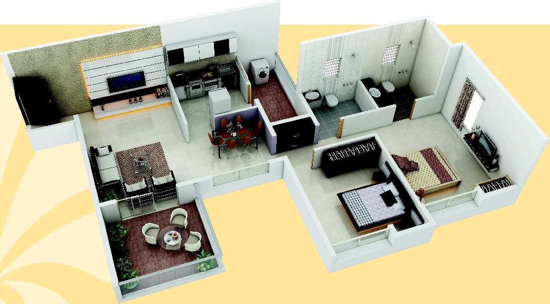 Floor plan of 2 BHK 1073 Sq. Ft. Apartment in Gulmohar Renaissance, Pune