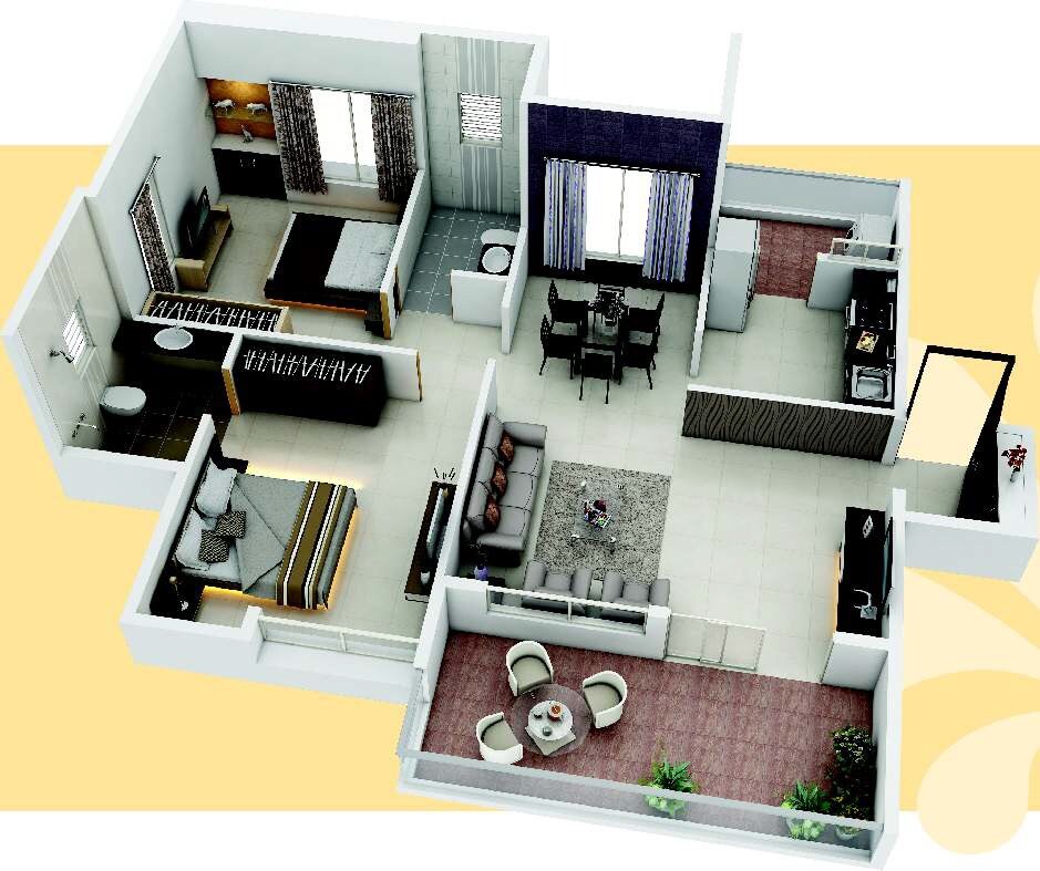 Floor plan of 2 BHK 1129 Sq. Ft. Apartment in Gulmohar Renaissance, Pune